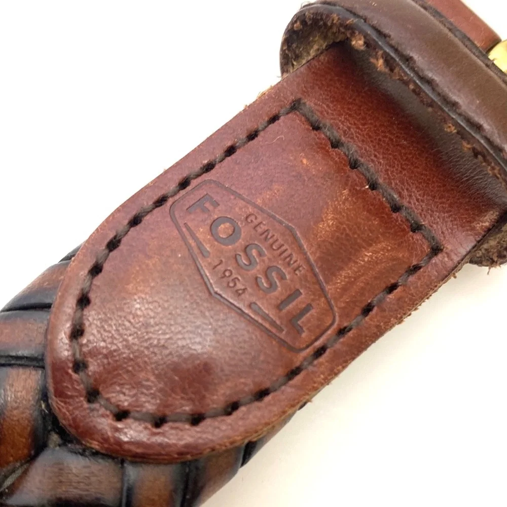 Fossil Men's Maddox Brown Leather Braided Trouser Belt